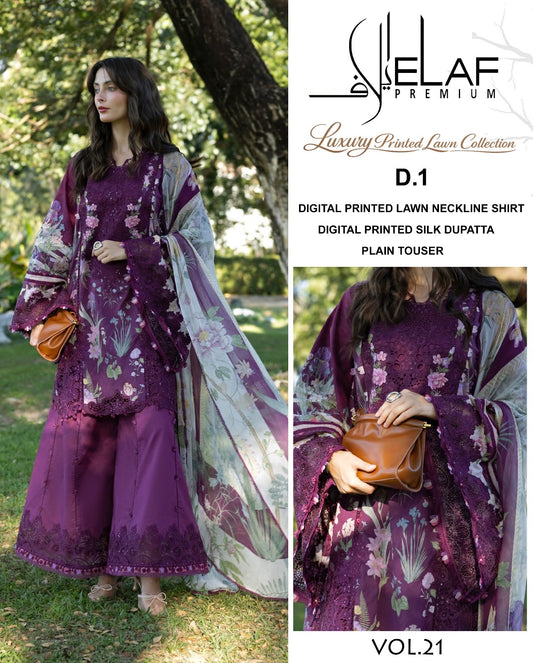 Elaf Printed Lawn 3PC With Silk Dupatta Article no 1