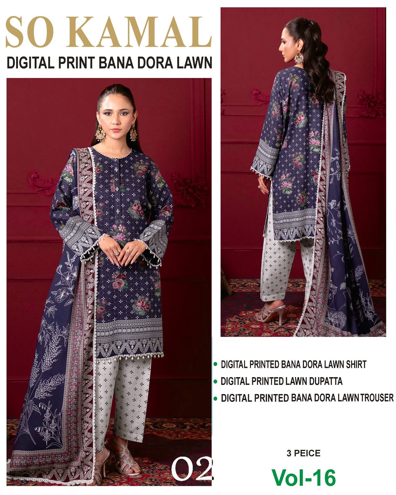 So Kamal BANA DORA LAWN – Digital Printed 3PC Suit