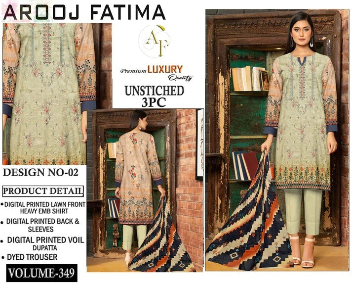 Arooj Fatima Lawn EMB 3PC – Luxury Summer Wear