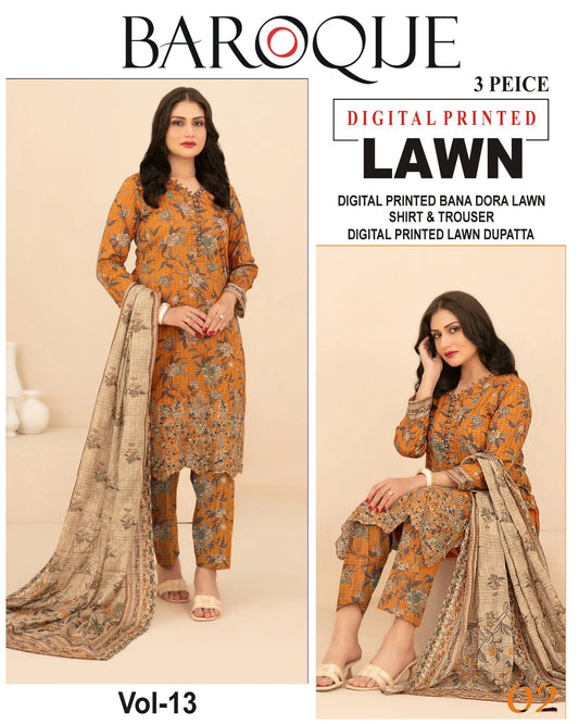 Baroque BANA DORA LAWN – Digital Printed 3PC