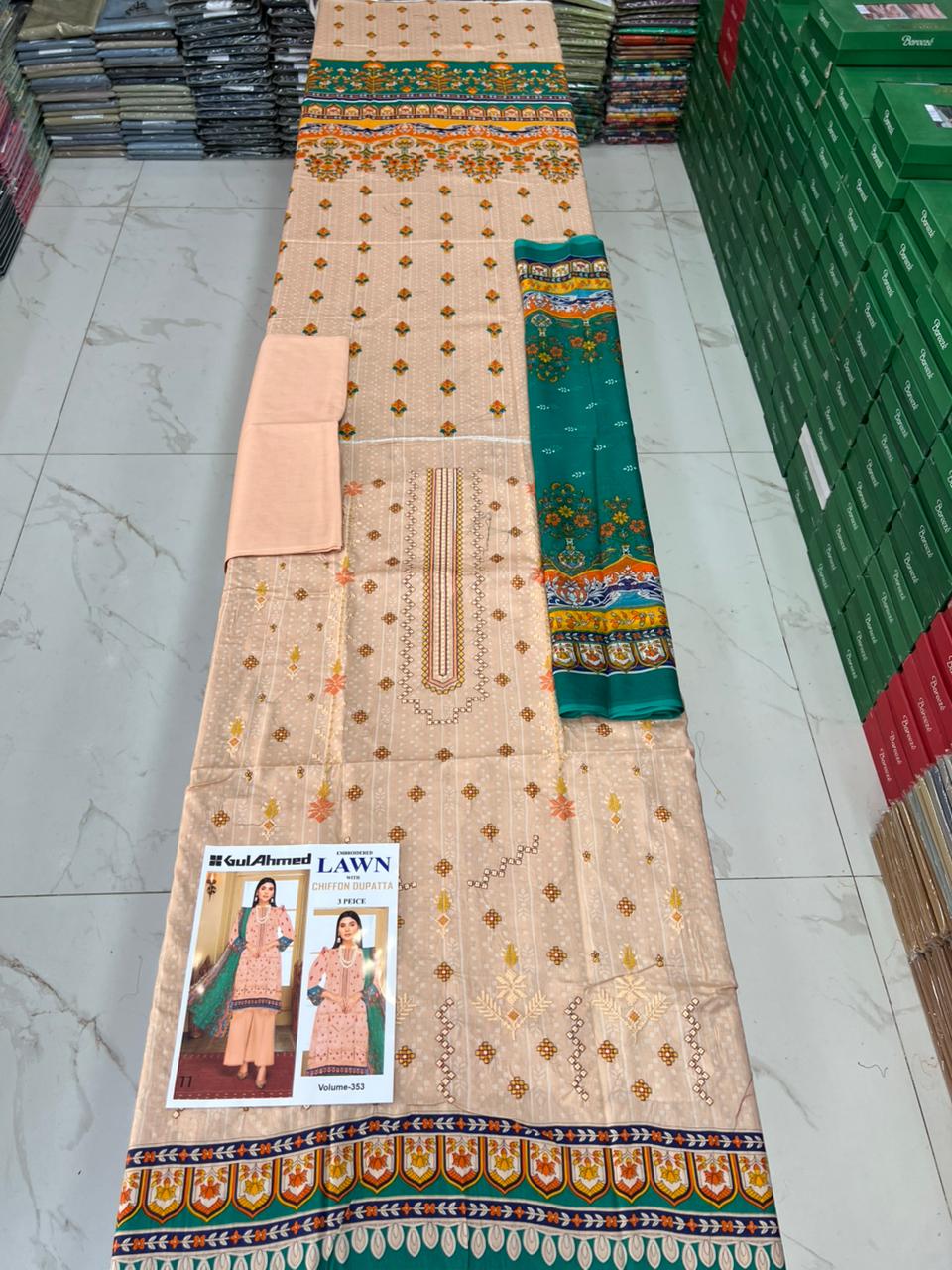 Summer Luxury Lawn – EMB Suit with Chiffon Dupatta