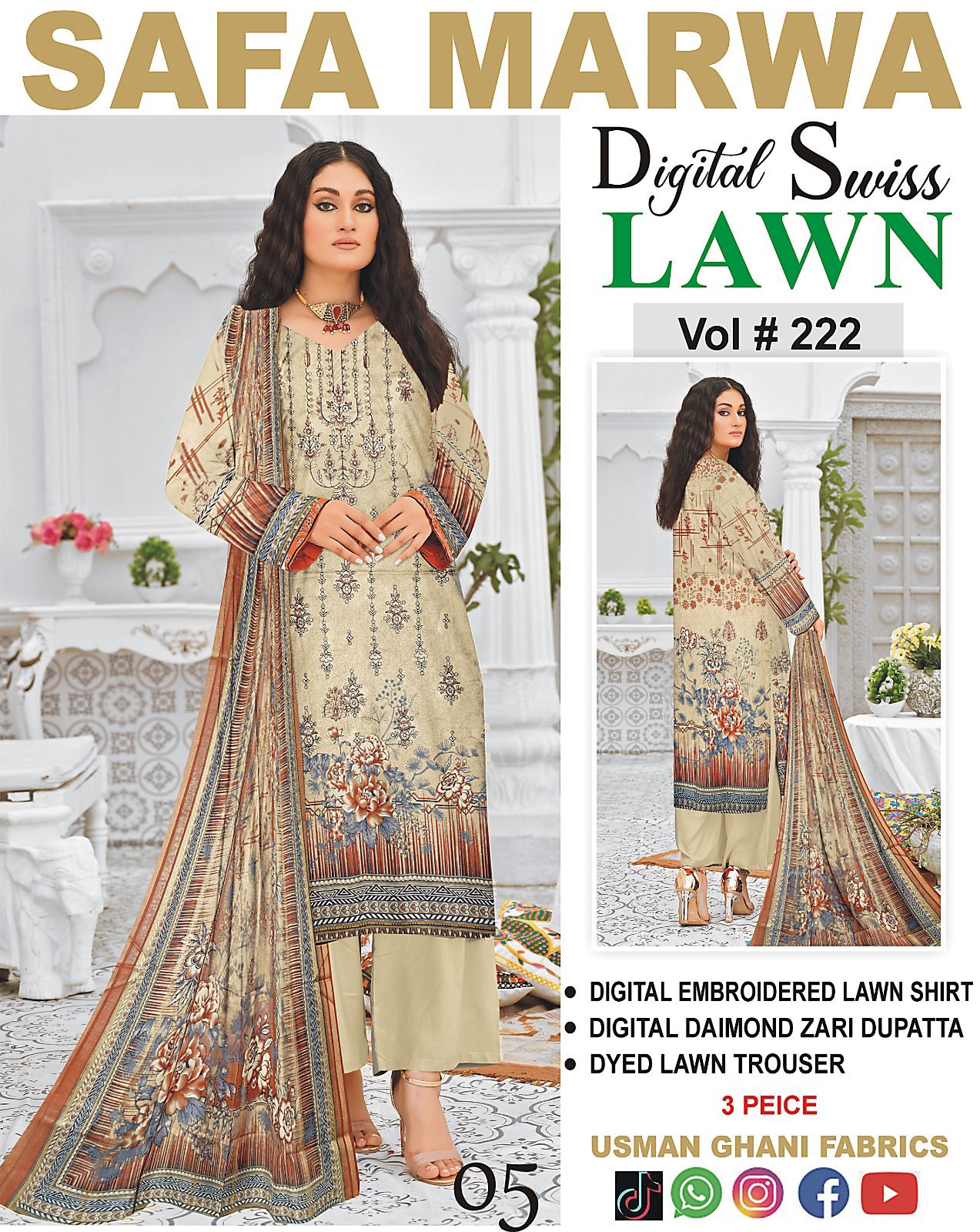 Safa Marwa Original Lawn 3-PC Embroidered Collection
