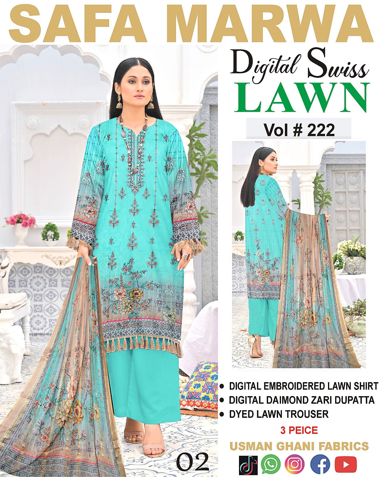 Safa Marwa Original Lawn 3-PC Embroidered Collection