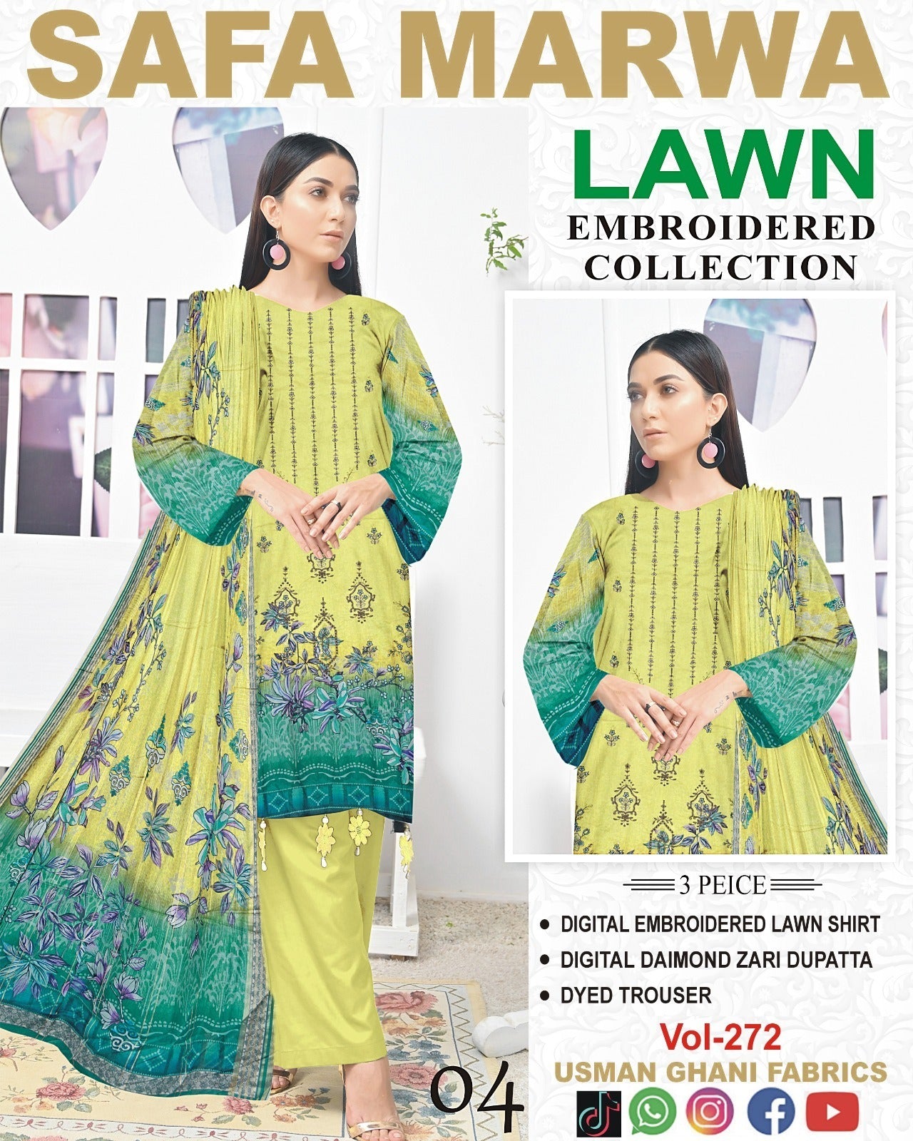 Safa Marwa Original Lawn 3-PC Embroidered Collection