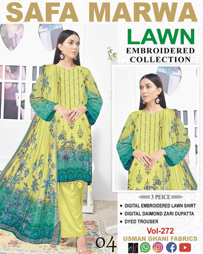 Safa Marwa Original Lawn 3-PC Embroidered Collection
