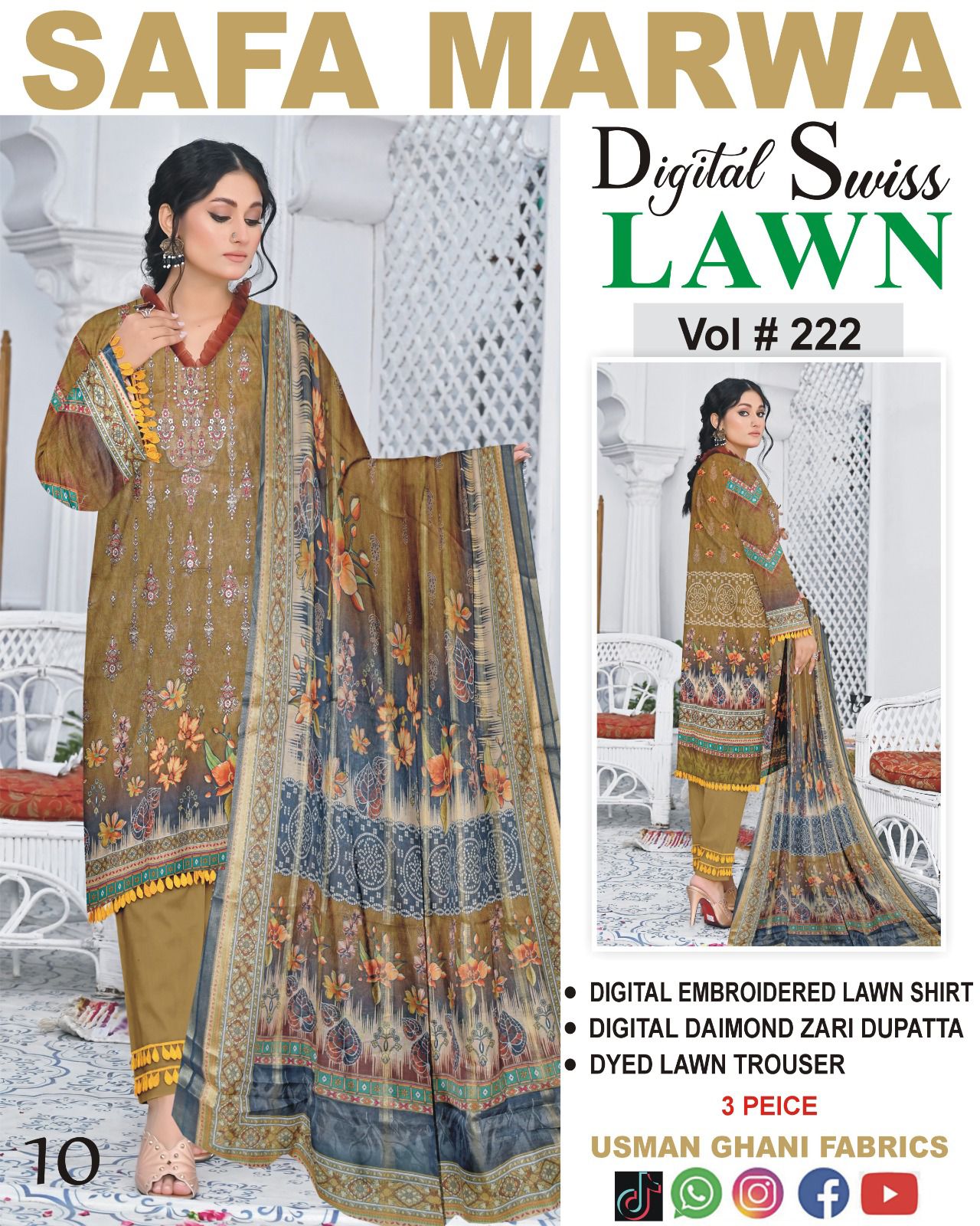 Safa Marwa Original Lawn 3-PC Embroidered Collection