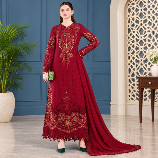 Luxury Dhanak Embroidered 3-Piece Suit