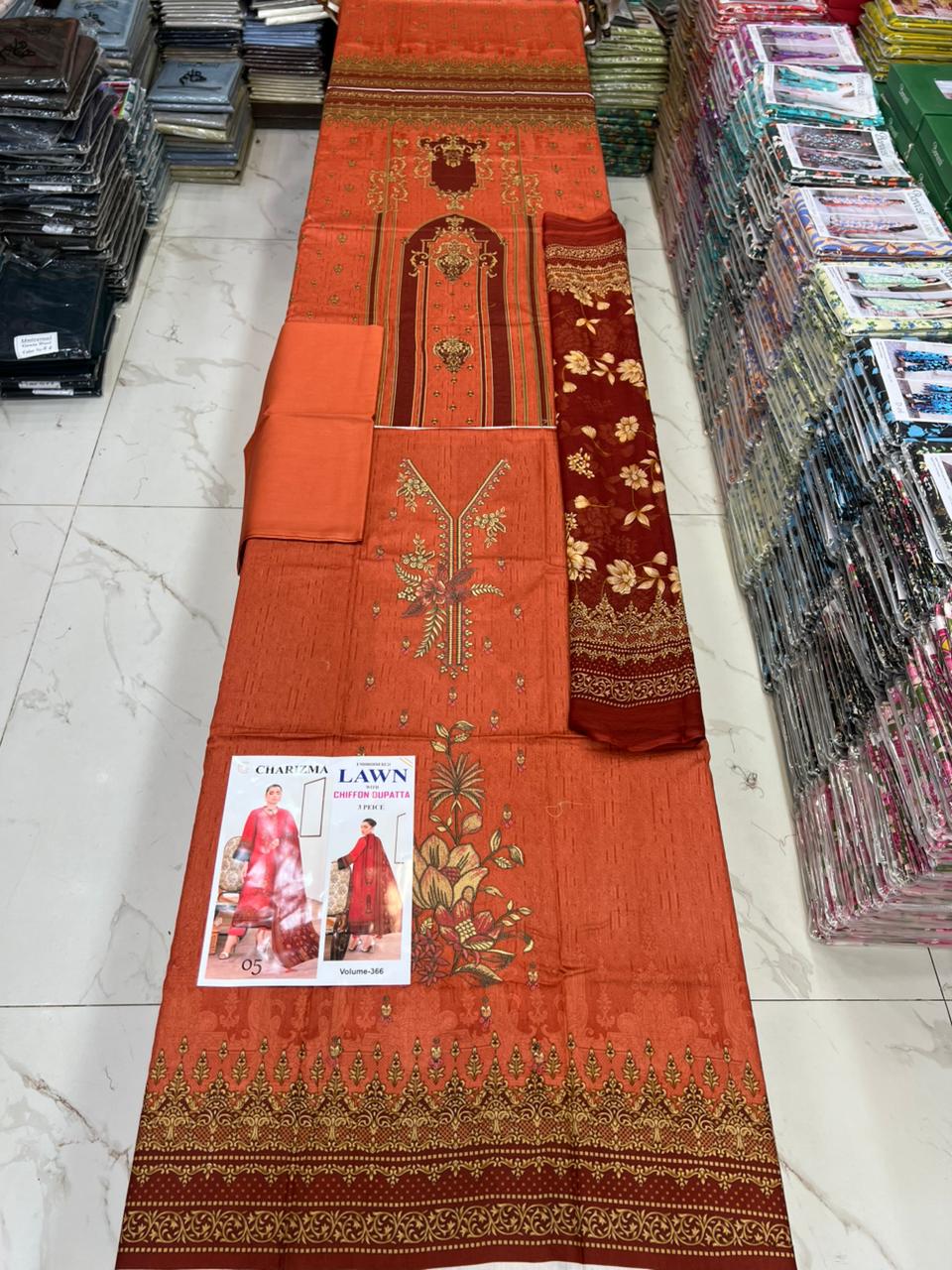 Luxury EMB Lawn 3PC with Chiffon Dupatta – Summer Edition
