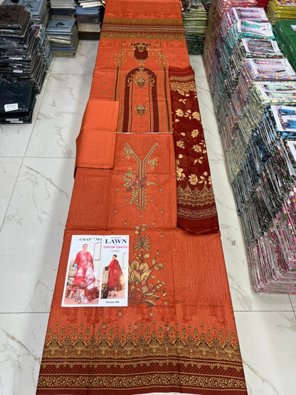 Luxury EMB Lawn 3PC with Chiffon Dupatta – Summer Edition