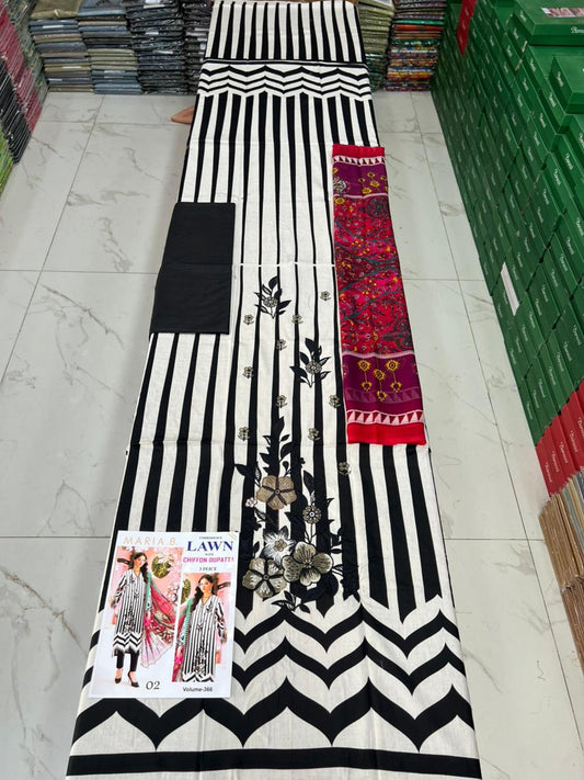 Summer Luxury Lawn – EMB Suit with Chiffon Dupatta