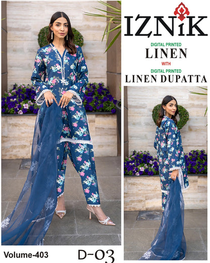 IZNIK LINEN Digital Printed 3PC