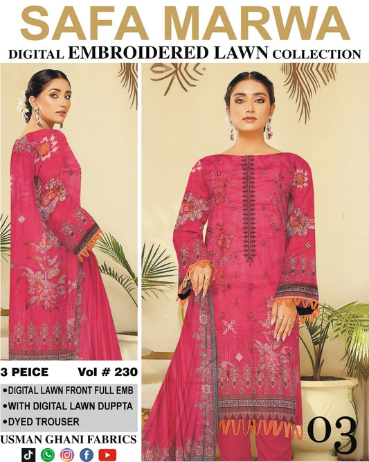 Vol 230 – Safa Marwa Digital Printed Lawn 3PC Suit