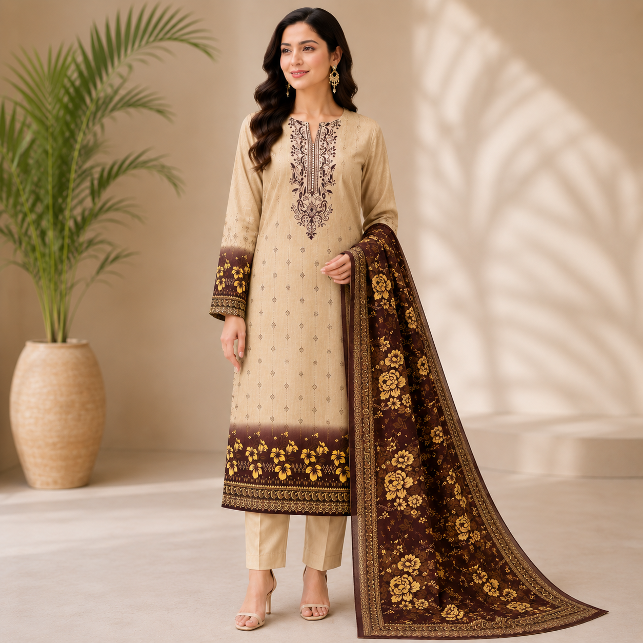 Luxury EMB Lawn 3PC with Chiffon Dupatta – Summer Edition
