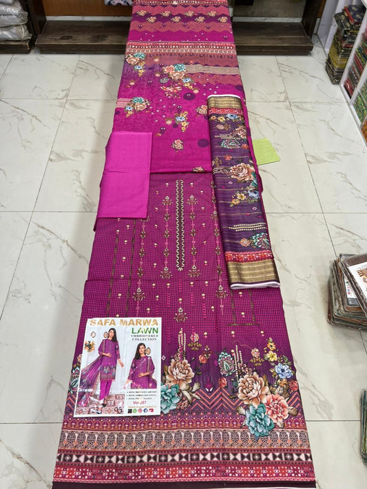 Safa Marwa Original Lawn 3-PC Embroidered Collection