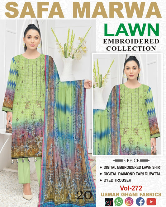 Safa Marwa Original Lawn 3-PC Embroidered Collection
