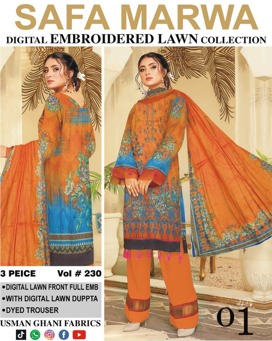 Safa Marwa Original Lawn 3-PC Embroidered Collection
