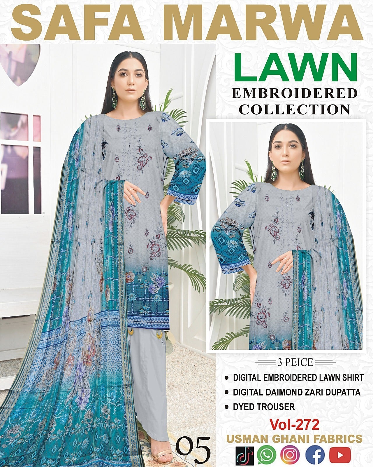 Safa Marwa Original Lawn 3-PC Embroidered Collection
