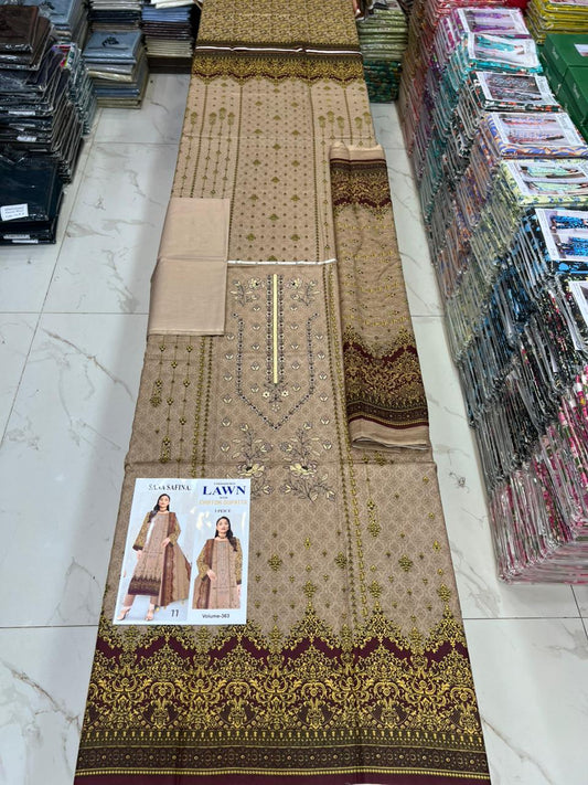 Luxury EMB Lawn 3PC with Chiffon Dupatta – Summer Edition