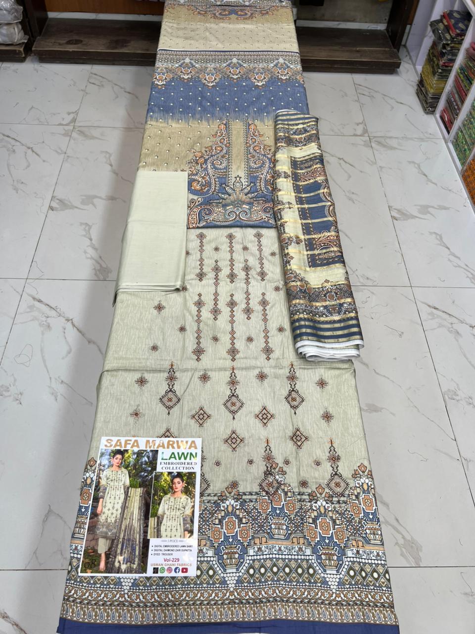 Safa Marwa Original Lawn 3-PC Embroidered Collection