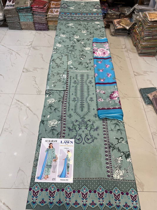 Summer Luxury Lawn – EMB Suit with Chiffon Dupatta