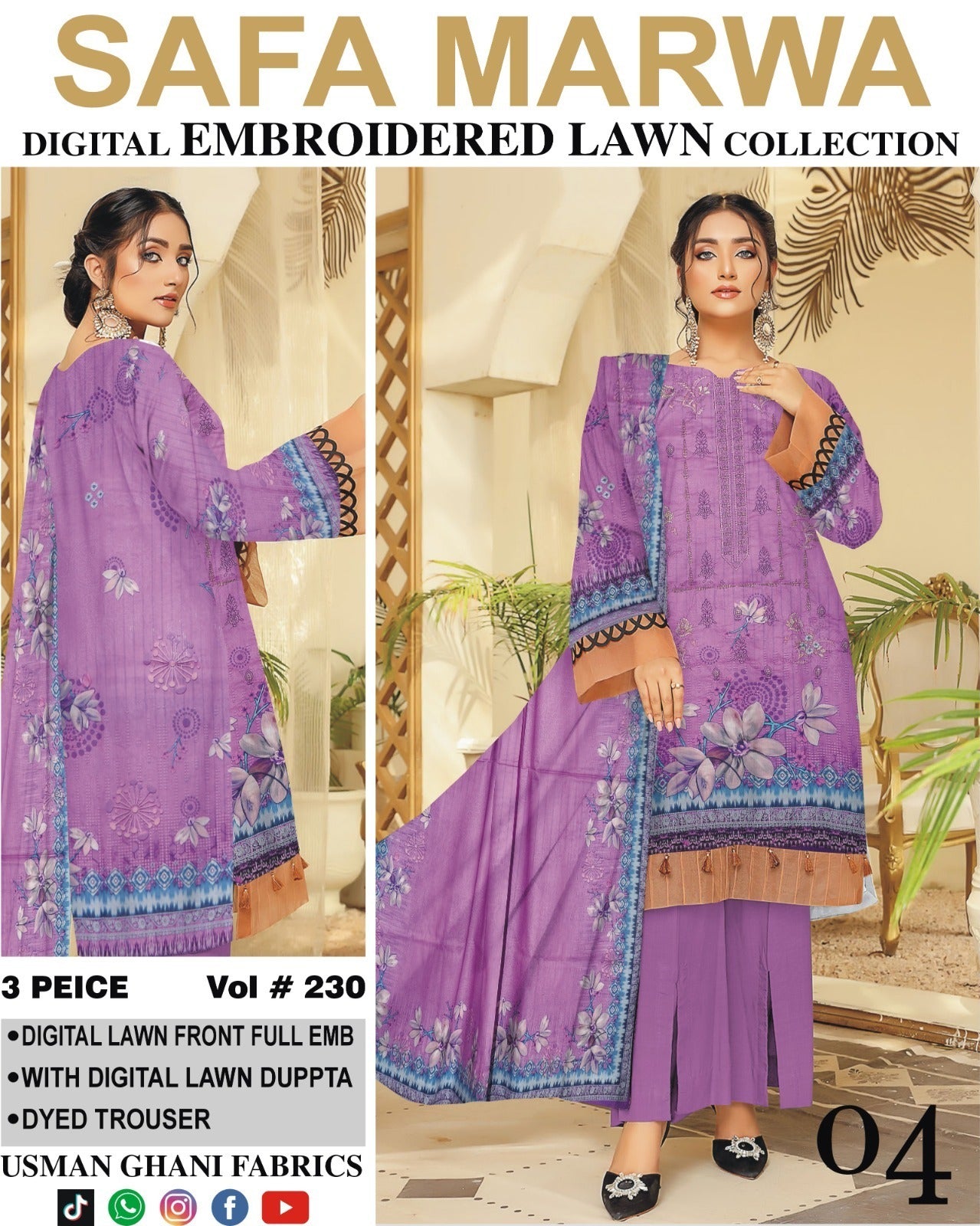 Vol 230 – Safa Marwa Digital Printed Lawn 3PC Suit