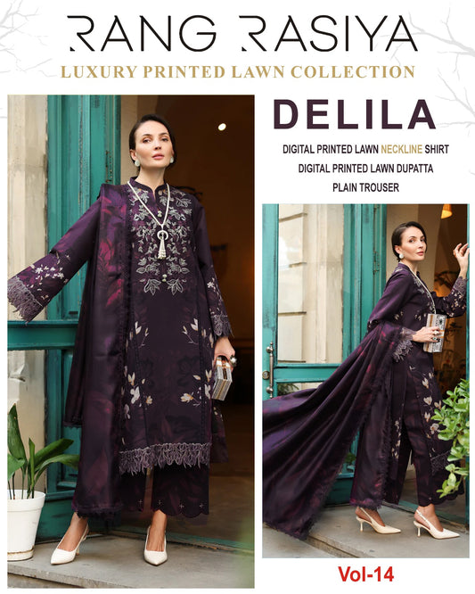 Delila 3PC Printed Lawn With Lawn Dupatta