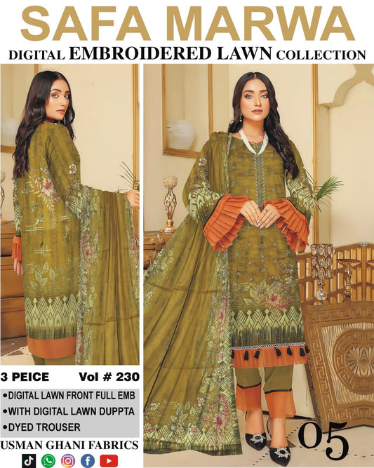 Vol 230 – Safa Marwa Digital Printed Lawn 3PC Suit