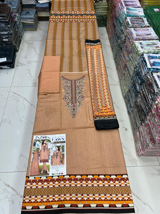 Luxury EMB Lawn 3PC with Chiffon Dupatta – Summer Edition