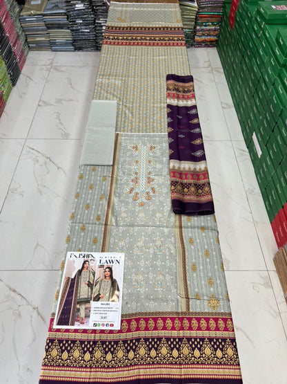 Summer Luxury Lawn – EMB Suit with Chiffon Dupatta
