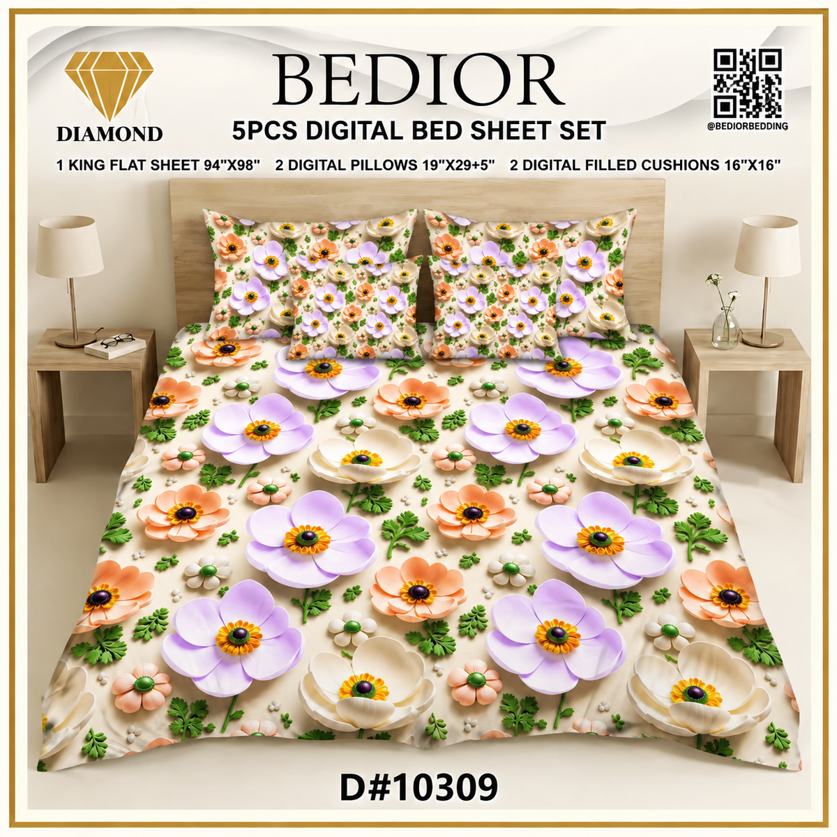 BEDIOR 5PCS DIGITAL BED SHEET SET 10309