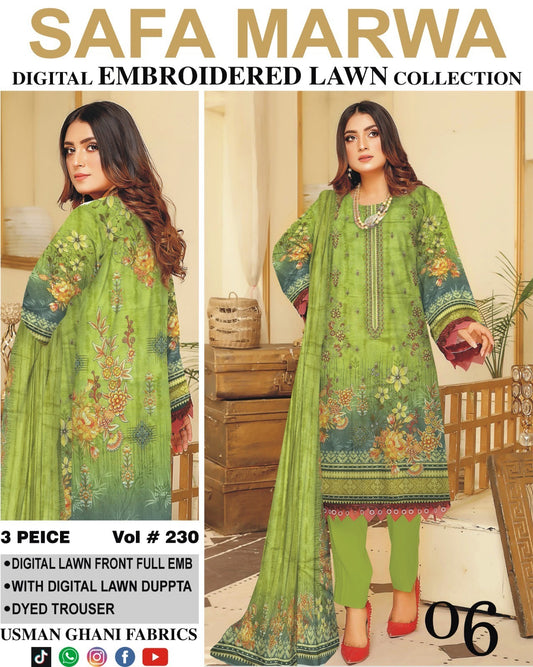 Vol 230 – Safa Marwa Digital Printed Lawn 3PC Suit