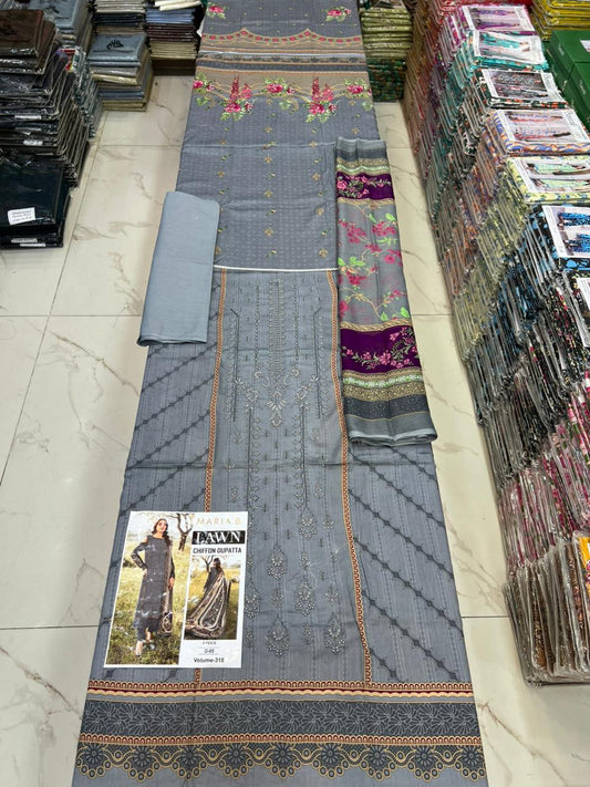 Summer Luxury Lawn – EMB Suit with Chiffon Dupatta
