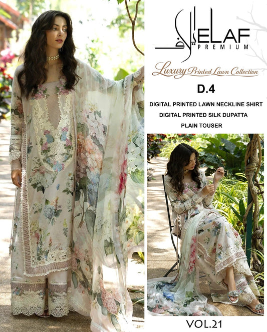 Elaf Printed Lawn 3PC With Silk Dupatta Article no 4
