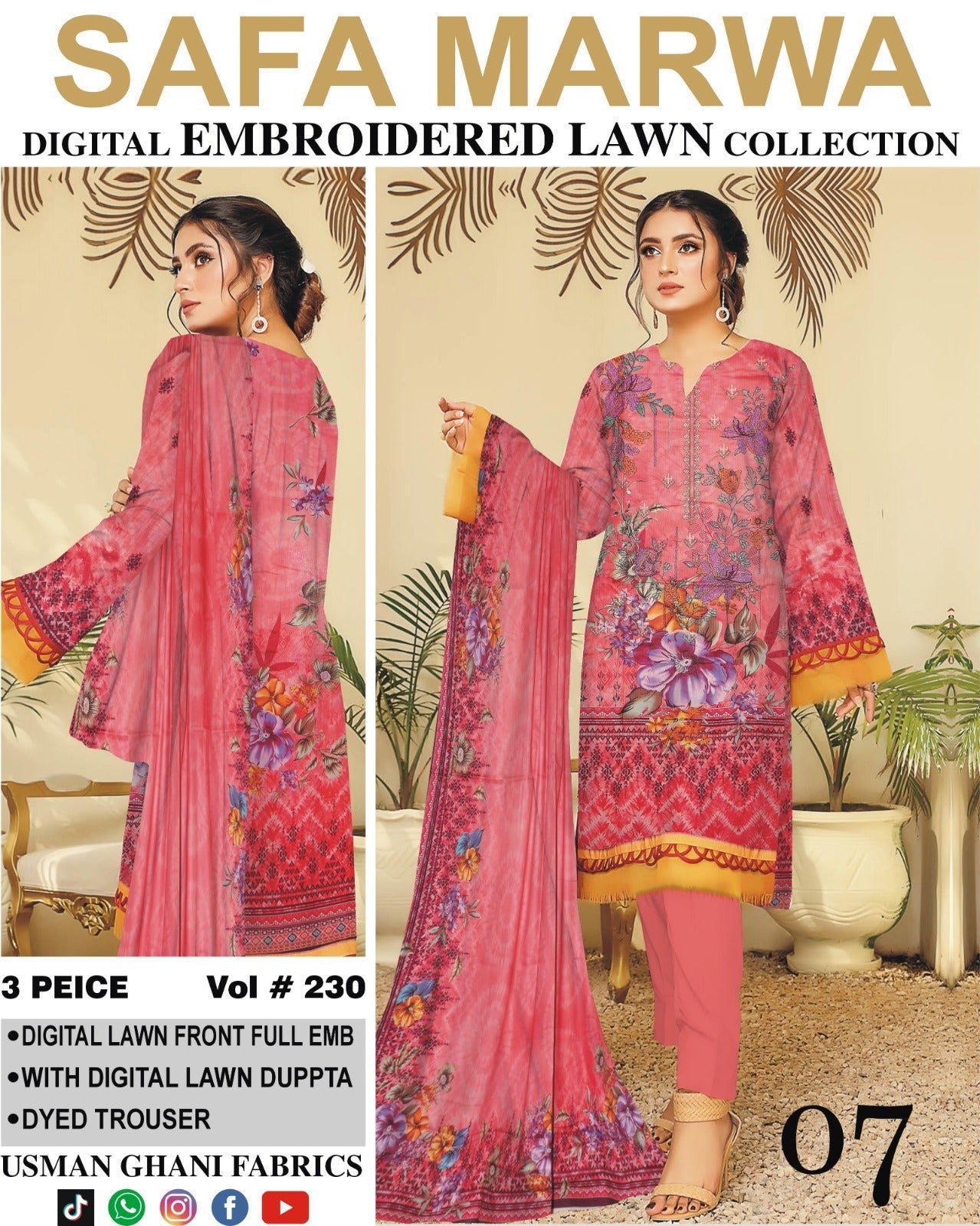 Vol 230 – Safa Marwa Digital Printed Lawn 3PC Suit