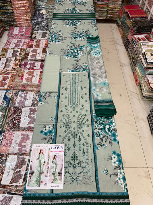 Summer Luxury Lawn – EMB Suit with Chiffon Dupatta