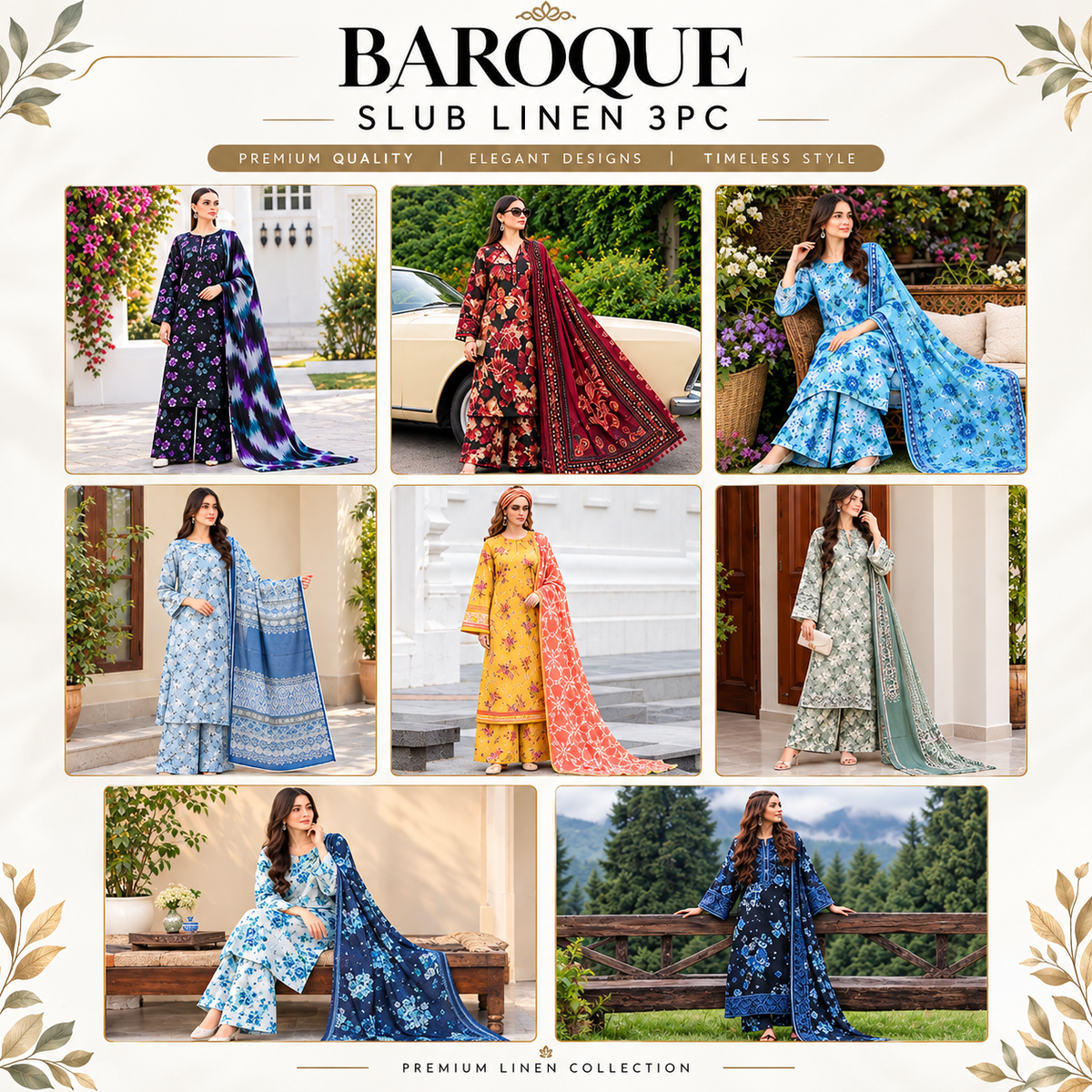 BAROQUE SLUB LINEN 3PC Set