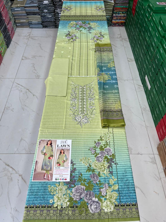 Summer Luxury Lawn – EMB Suit with Chiffon Dupatta