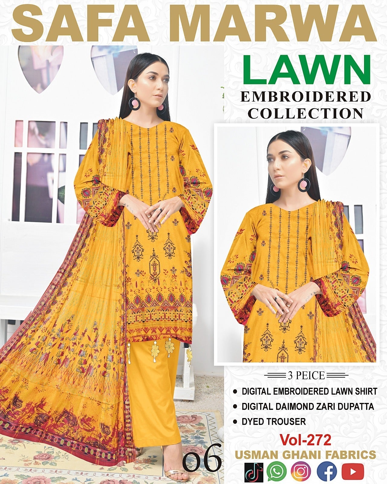 Safa Marwa Original Lawn 3-PC Embroidered Collection