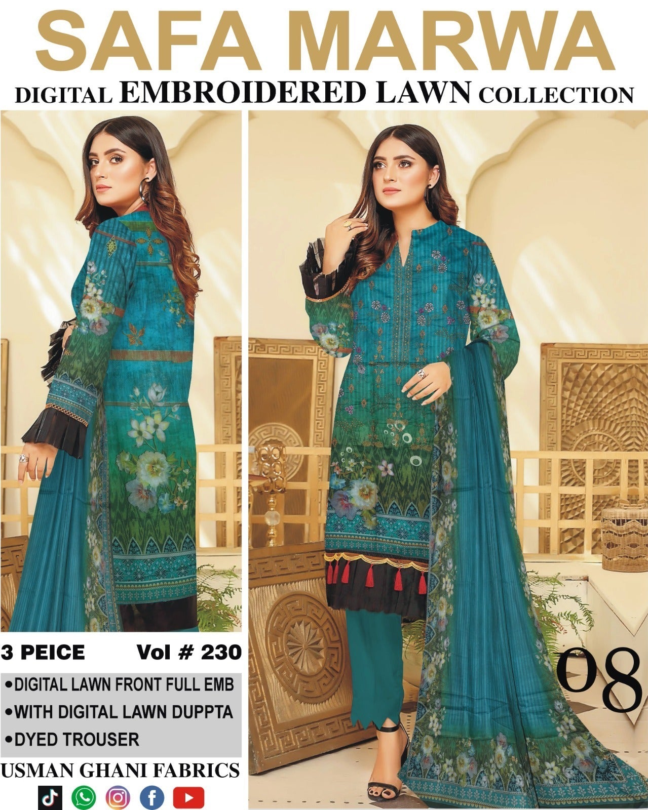 Vol 230 – Safa Marwa Digital Printed Lawn 3PC Suit
