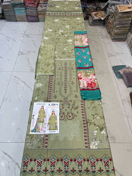Summer Luxury Lawn – EMB Suit with Chiffon Dupatta