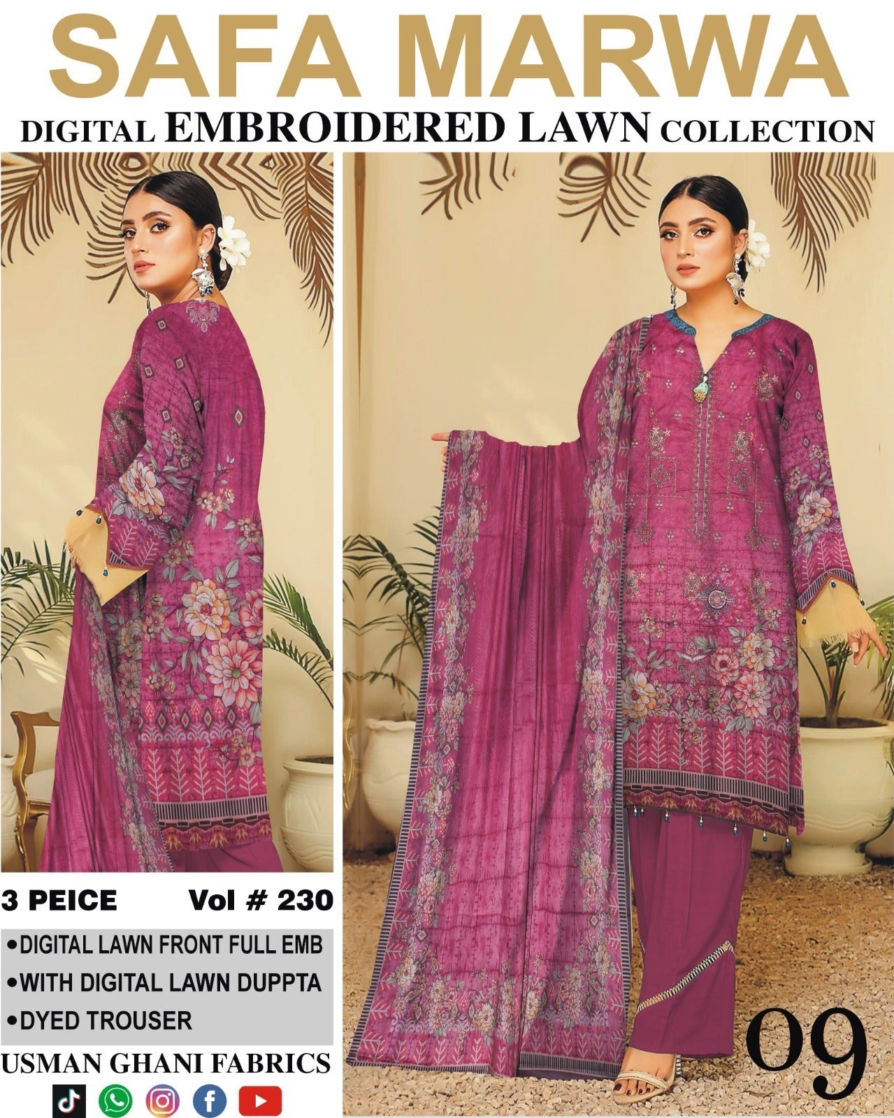 Vol 230 – Safa Marwa Digital Printed Lawn 3PC Suit