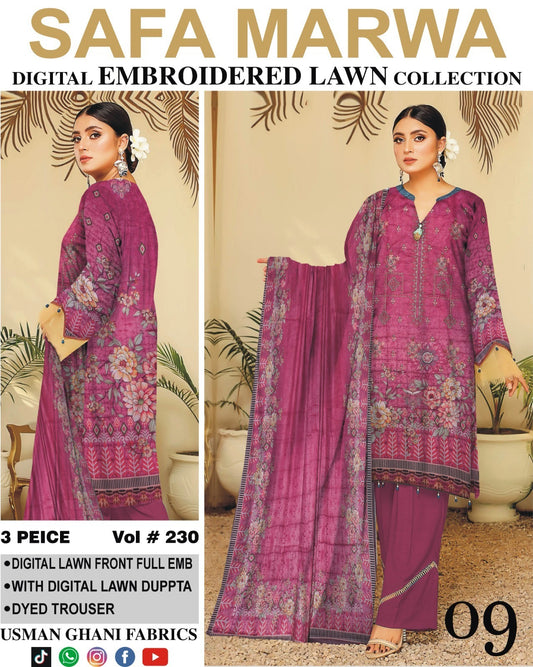 Vol 230 – Safa Marwa Digital Printed Lawn 3PC Suit