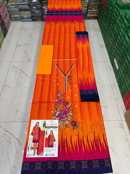 Summer Luxury Lawn – EMB Suit with Chiffon Dupatta