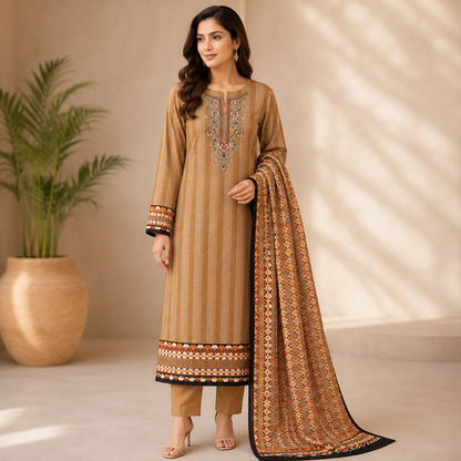 Luxury EMB Lawn 3PC with Chiffon Dupatta – Summer Edition