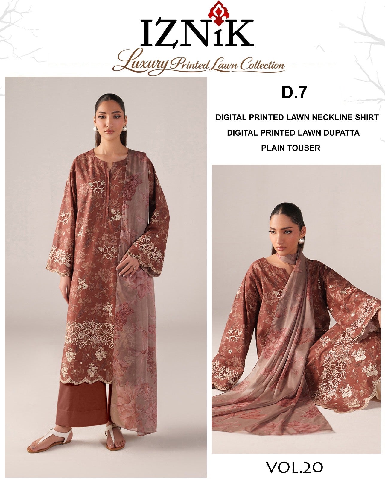 Iznik Lawn 3 Piece With Lawn dupatta