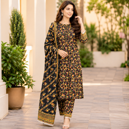 Bareeze Lawn 3-Piece with Embroidered Dupatta
