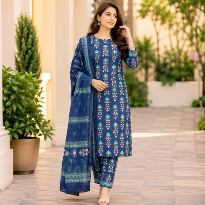 Bareeze Lawn 3-Piece with Embroidered Dupatta