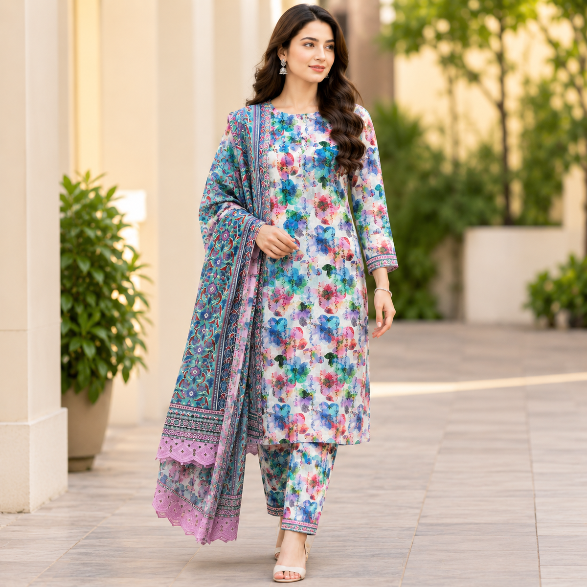 Bareeze Lawn 3-Piece with Embroidered Dupatta