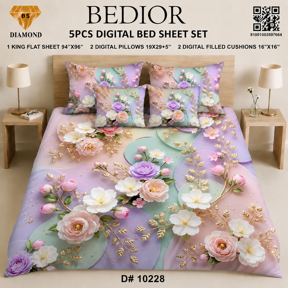 BEDIOR 5PCS DIGITAL BED SHEET SET 10228