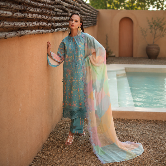 Printed Lawn 3PC With Silk Dupatta